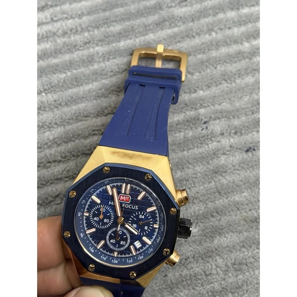 Men's Watch Octagon Wrist Watch Waterproof Luminous Calendar Silicon Band Watch